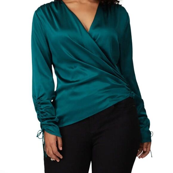 Jonathan Simkhai Green silk wrap asymetrical blouse EUC Size large - Picture 8 of 14